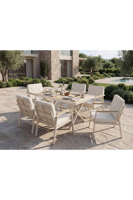 Hanah Home Monte - Cream Conjunto de Mesa y Sillas de Jardín de 7 Piezas Hanah Home Monte - Cream Conjunto de Mesa y Sillas de Jardín de 7 Piezas